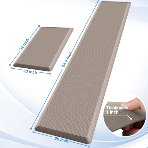 StepRite 1-Inch Kitchen Mats for Floor, 2-Piece Anti-Fatigue Rugs, Khaki - color: Khaki, size: 20" x 32"+20" x 94.5"- 1 inch