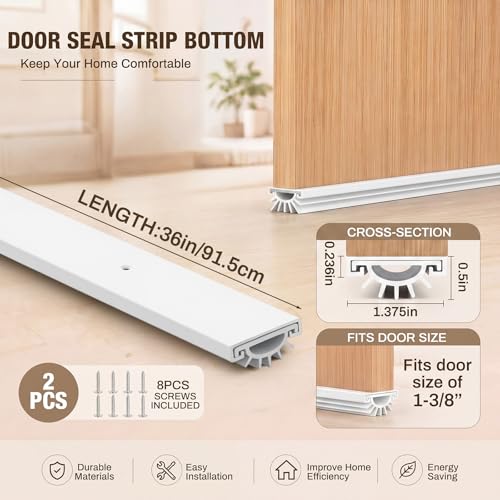 FoldTier 2 Pack White Door Sweep for Bottom of Door Stripping Seal, 36 Inch - color: White, size: 36 Inch