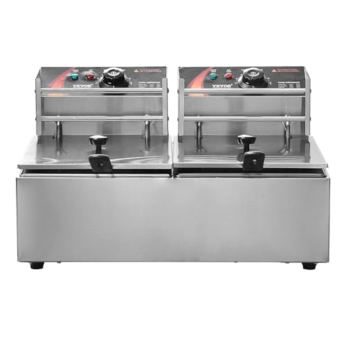 VEVOR Commercial Deep Fryer, Dual Tank 3000W Electric Countertop Fryer with Basket, 2 x 9.1Qt/8.6L Double Stainless Steel Oil Fryer, with Temp Control & Overheat Protection, for Kitchen Restaurant Use - size: Double Fryer, style: Deep Fryer