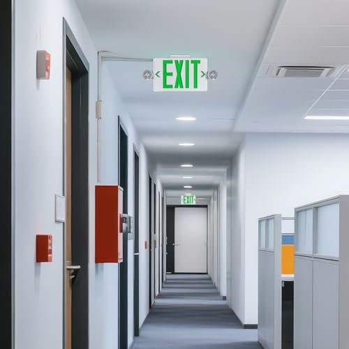 Green LED Exit Sign Emergency Light Combo UL, 6 Pack - color: White Housing+Green Letter+Light, size: 6 Pack