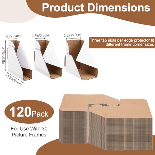 120 Pack Adjustable Cardboard Corners for Packing Artwork, Picture Frame Corner Protectors - Cardboard Corner Protectors for 1", 1.5" & 2.2" Frames Shipping Moving Storage