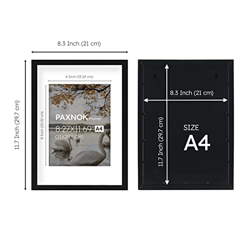 A4 Frame Black - Display 6x8 Picture Frame With Mat or 8.27x11.69 Inch Without Mat Poster Frame, Certificate Document Frame, for Wall Art - size: A4