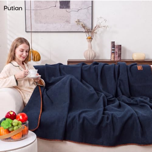 PuTian 100% Wool Blanket - Camping Outdoor Blanket,63"×87", Blue - color: Blue, size: 63" × 87"