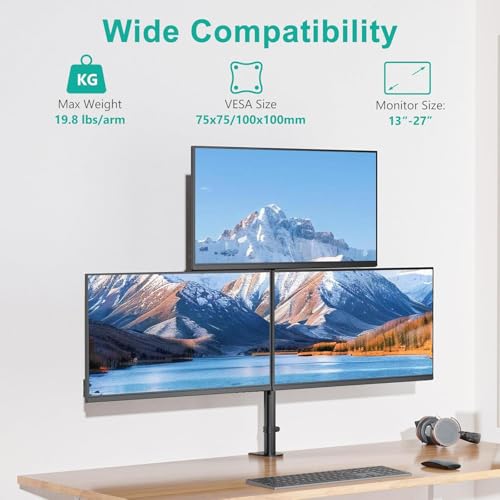 WALI Stacked Triple Monitor Mount for 13-27 inch Screens, 19.8 lbs per Arm - color: Black (Triple), size: 13" to 27"