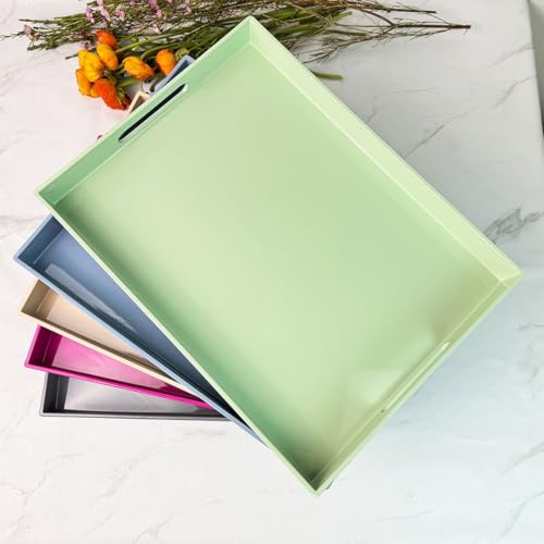 Turquoise Green Decorative Tray, Rectangular Large Serving Tray with Handles, Plastic Coffee Table Tray for Ottoman, Living Room, Kitchen Tabletop,15.7” x 11.8” x1.6” - color: Large Turquoise Green Rectangular, size: 15.7" x 11.8" x 1.6" Rectangular