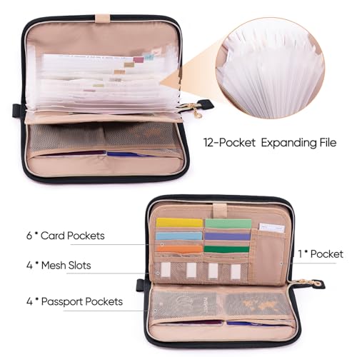 Receipt Organizer for Business 10x6 Accordion File Organizer w/ 12 Pockets - color: Black, size: Medium