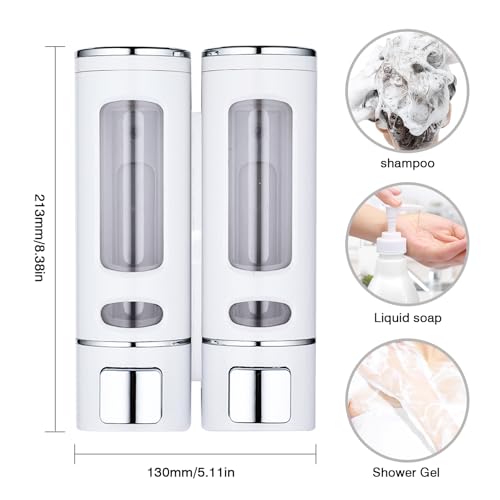 2 Shampoo & Conditioner Dispenser Wall Mounted, 400ml Liquid Soap Shower Dispenser Set No Drill, Gel Container Shower Pump Dispenser, Conditioner Body Wash Dispenser Set for Bathroom Hotel Home - color: White 2pcs