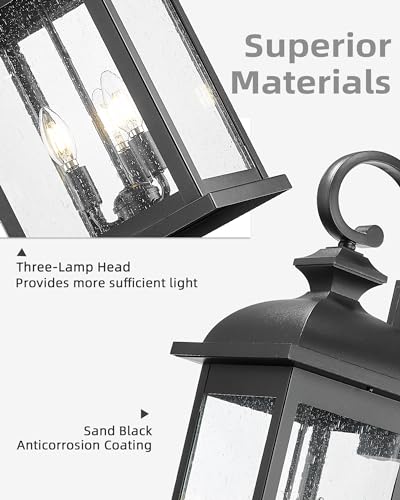 FEMILA 26" Outdoor Wall Light, Large Exterior Wall Light Fixtures, 3 Light Outdoor Wall Lantern Porch Lights for Entryway, Patio, Garage, Doorway, Matte Black Finish, E12 Base, 4FD54B-L BK - color: Matte Black, Seeded Glass, size: 26", Single Unit