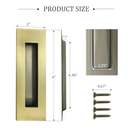 Pocket Door Pull and Edge Pull Antique Brass Set, 6Inch Handles Hardware Latch,Recessed Finger Flush Pulls,for Closet,Sliding,Barn Door - color: Antique Brass, size: 6Inch-A