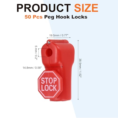 50Pcs Peg Hook Locks (5mm) PC Magnet Anti-Theft Pegboard Display Hook Locks Security Red Stop Tools, Fits Retail Shop/Shopping Center/Garage Tools, Red - color: Red, size: 5mm