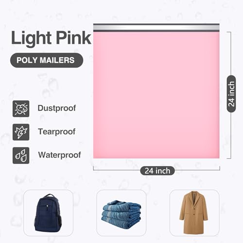 UCGOU Poly Mailers 24x24 Inch Light Pink 50 Pack Extra Large Shipping Bags Strong Thick Mailing Envelopes Self Seal Adhesive Waterproof and Tear Proof Boutique Postal for Clothing Quilt and More - size: 24x24" 50PC
