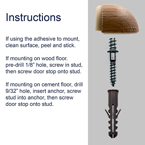 WORKPRO W133318 Wooden Adhesive or Screw Mounted Soft Bumper Dome Door Stopper, Oak Finish (2 Pack)