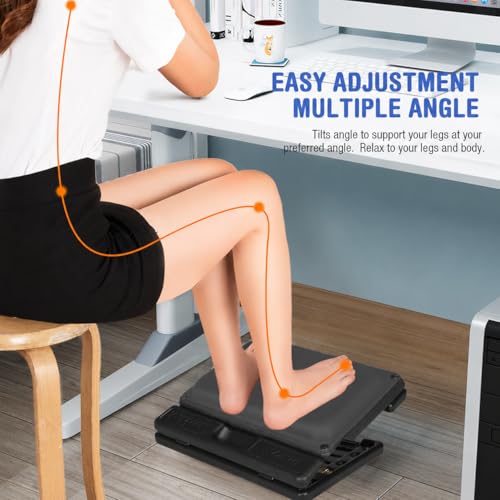Under Desk Footrest, 4-Level Height Adjustable 12Modes Foldable Footrest - color: Gray Plus