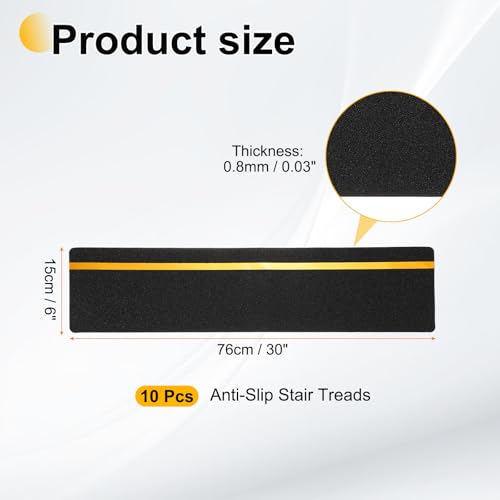 HARFINGTON 10Pcs Outdoor Stair Treads 6"x30" Non-Slip Step Strips Grip Tape - color: Yellow-Black, size: 6" x 30",0.47"
