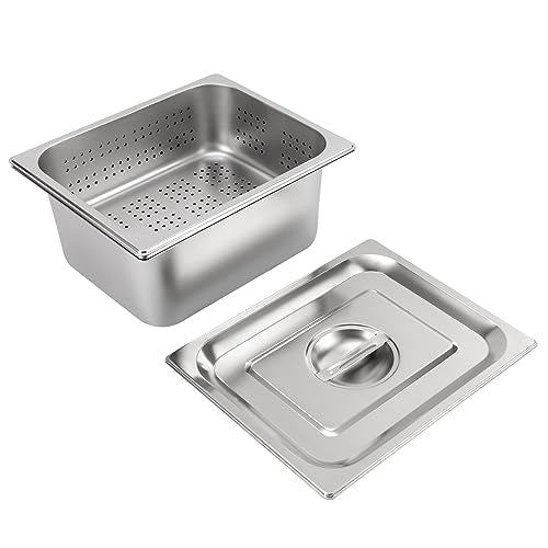 DYNAMI 1/2 Size Hotel Pan with Lid, 4" Perforate Pan+6" Steam Table Pan