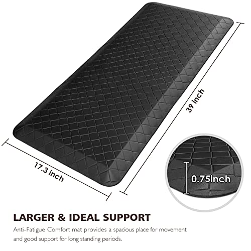 HappyTrends Kitchen Floor Mat - 4/5 Inch Thick Anti-Fatigue Kitchen Rug - color: Black, size: 39"L x 17.3"W x 0.8"Th