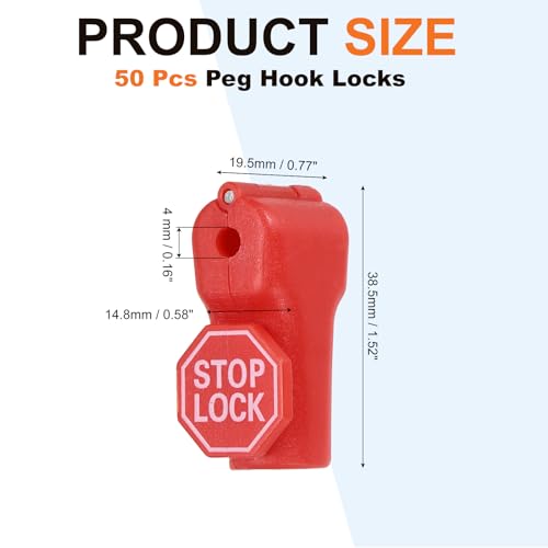 50Pcs Peg Hook Locks (4mm) PC Magnet Anti-Theft Pegboard Display Hook Locks Security Red Stop Tools, Fits Retail Shop/Shopping Center/Garage Tools, Red - color: Red, size: 4mm