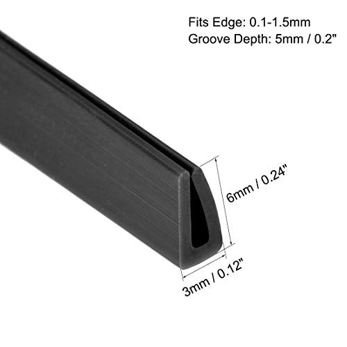 uxcell Edge Trim U Seal Extrusion, Silicone Black U Channel Edge Protector Sheet Fits 0.1-1.5mm Edge 3Meters/9.84Ft Length - size: 3000mmx3mmx6mm