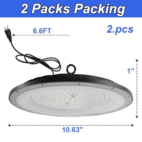 2 Pack UFO LED High Bay Light,6500K 150W, Power Cord Included, High Bay LED Shop Lights,21000 LM High Bay LED Lights,IP65 Waterproof Shatterproof Fixture - size: 150W-2pack