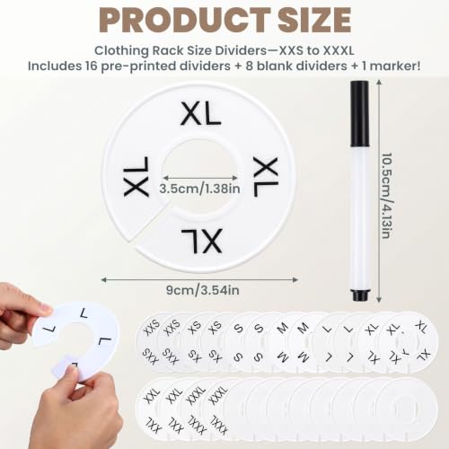 24 Pcs Size Clothing Rack Dividers, Plastic Size Markers for Clothing Racks