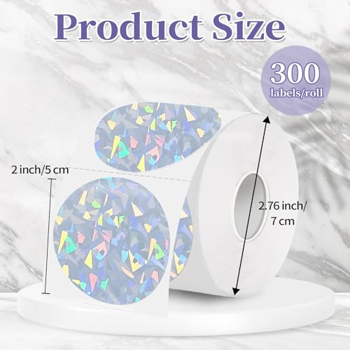 2 Inch Holographic Thermal Labels,Sliver Round Thermal Printer Labels,Printable Round Thermal Printer Labels Self-Adhesive Direct Thermal Label(300 Labels/Roll Glass) - color: Glass Fragments, size: 2 inch