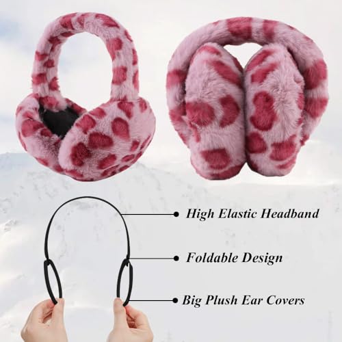 Peecabe Winter Women Earmuffs Faux Fur Unisex Ear muffs Foldable Ear Cover - color: Leopard Pink