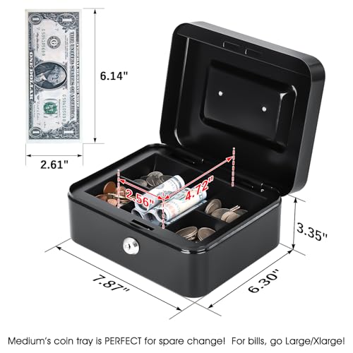 KYODOLED Small Metal Lock Box with Key for Cash and Medication, 4 Pack - color: Black-4PACK, size: Medium