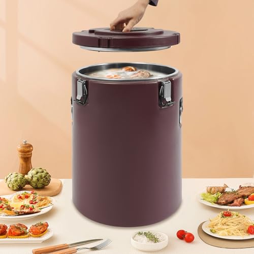 10 Gallon Insulated Soup Container, Commercial Soup Container for Hot or Cold Food Storage with 3 Buckles, Insulated Soup Carrier for Restaurant, Canteen, Home & Party (Brown, 10.57Gal) - color: Brown, size: 10.57Gal