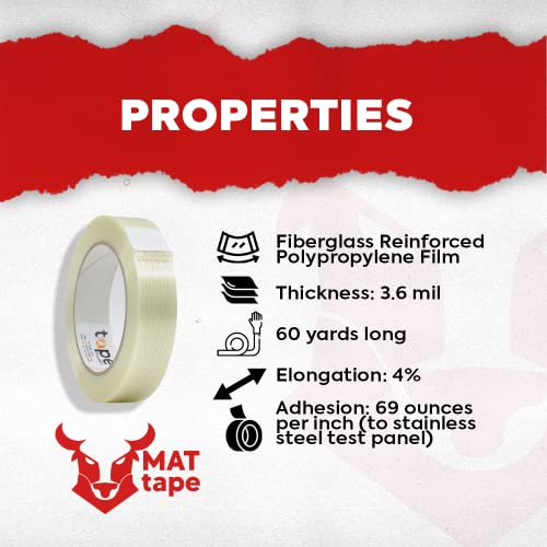 MAT Commodity Grade Fiberglass Reinforced Filament Strapping Tape - 3/8 in. Wide x 60 yds. (Pack of 24) Filaments Run Lengthwise - size: 24-Roll
