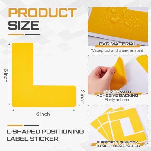 Honoson 100 Pack L Shaped Floor Markers, Yellow PVC, 6 x 6 x 2 Inch Corners