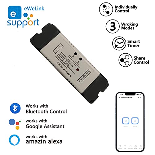 2 Channel EWelink Wireless Switch with Enclosure WiFi Switch Module Remote Control DIY Smart Home Bluetooth Relay 7-32V Power Input Compatible with Alexa Google Home - color: 2 Channel AC/DC7V-32V, size: Ewelink