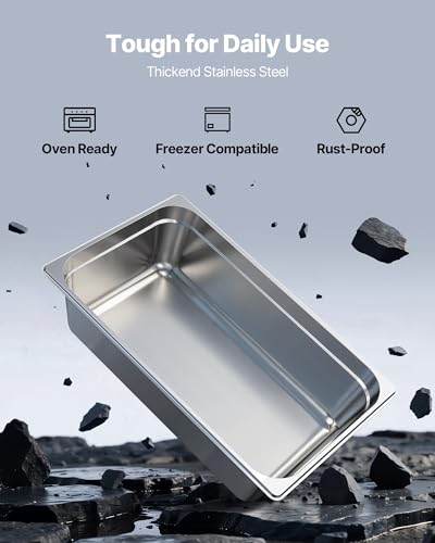 VEVOR Full Size Stainless Steam Hotel Pan,6 Inch Deep 20.87 x 12.87 inch Table Steam Pan,Anti Jam Restaurant Supplies Rustproof Catering Storage for Restaurant, Hotel, Buffet - size: 1/1 Size, style: 6 inch Deep 1 Pack