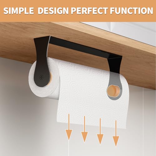 Paper Towel Holder Under Cabinet, Wall Mount, Adhesive or Drilling, Black - color: Black