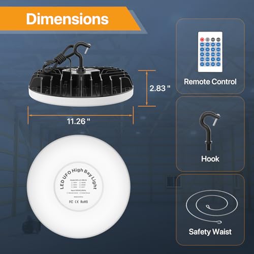 Smart UFO LED High Bay Light 200W with Multi-Function Remote 2Pack