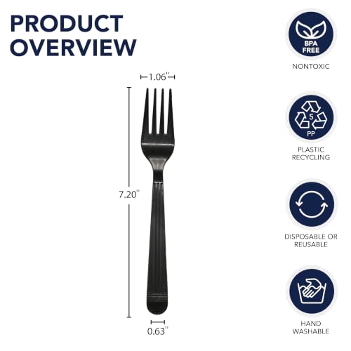 Party Essentials Individually Wrapped Black Plastic Utensil Sets/Heavy Duty Flatware Packs, Fork, 100 Sets - size: Fork