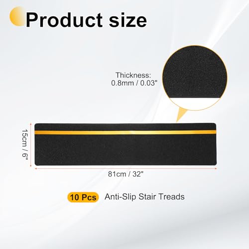 HARFINGTON 10Pcs Outdoor Stair Treads 6"x24" Non-Slip Step Strips Grip Tape - color: Yellow-Black, size: 6" x 24",0.47"