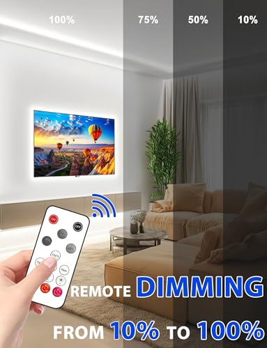Lamomo COB LED Strip Lights, 32.8Ft White Dimmable Self-Adhesive Led Rope Light with Remote, Flexible Cuttable Waterproof 6000K Silicone Neon Tape Light for Bedroom,Indoor, Cabinet, 10mm Width - color: Cool White, size: 32.8Ft