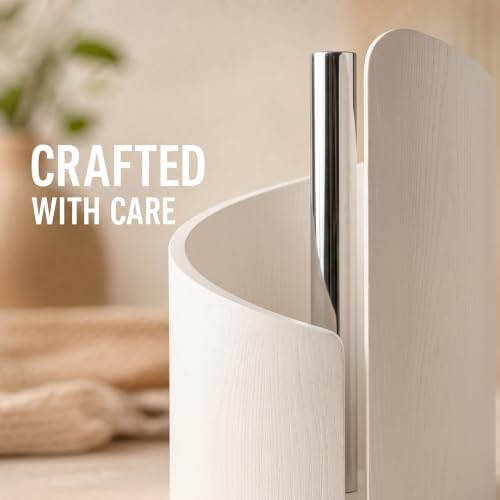 Paper Towel Holder Countertop with Wood Round Base and Iron Holder,Holds Mega Roll,Holder Stand for Kitchen Roll Organize,Wooden Paper Towel Holder for Kitchen Dining Table Home Decor - color: White