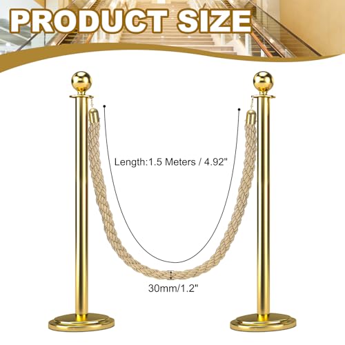 MECCANIXITY Twisted Stanchion Rope 5 Ft/1.5 M, Barrier Rope Twisted Post Ropes with Snap Hooks for Posts Stands Queue Divider Crowd Control, Champagne Golden - color: Champagne Golden, size: 5 Ft