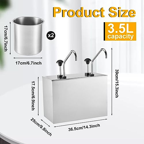 Lasnten Condiment Pump Ketchup Sauce Dispenser 3.7 Quart Stainless Steel Syrup Station Container for Salad Jam Seasoning (3.7 Quart x 2)
