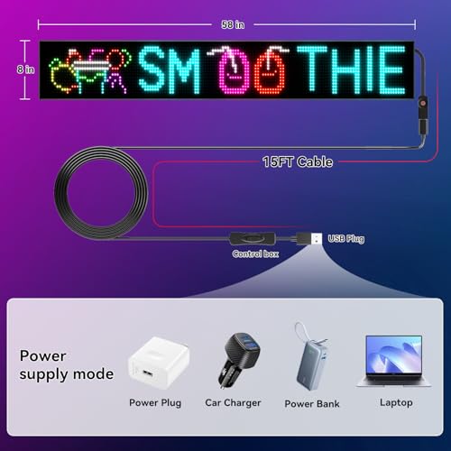 LED signs for business,APP control DIY text,LED window ads display screen - size: 58x8in
