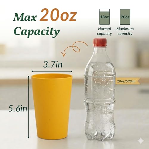Homienly Reusable Plastic Cups - Wheat Straw Unbreakable Drinking Glasses & Water Glasses | Multi-Color Stackable Plastic Cups, Dishwasher Safe | Glassware & Cup Sets for Kitchen (20 oz 8-Pack) - color: 8 PC Colorful, size: 20 Ounces