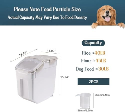 2 Pack 50 lb Airtight Flour Storage Containers with Wheels, Gray - color: Gray