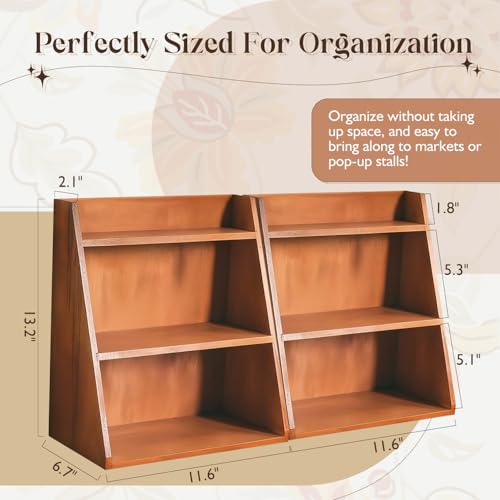 Vintage Farmhouse Wooden Desktop Tapered Tiered Shelf Organizer Set of 2 - Rustic Wood 3-Tier Display Shelves for Desk, Vanity & Counter - Small Space Storage for Cosmetics, Collectibles & Office