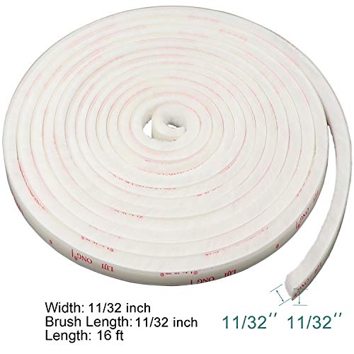 TORRAMI Brush Weather Stripping, 11/32 x 11/32 in, 16 ft, White - color: White, size: 11/32 inch x 11/32 inch x 16 ft