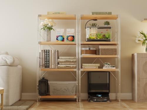 4-Tier Industrial Bookshelf, Wood and Metal Shelf Unit, Storage Bookcase - color: Natural, size: 4T24IN