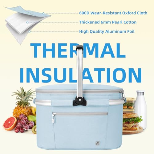 ALLCAMP Picnic Basket, 22L Insulated Cooler Foldable, Thick, Light Blue - color: Light Blue, size: Medium