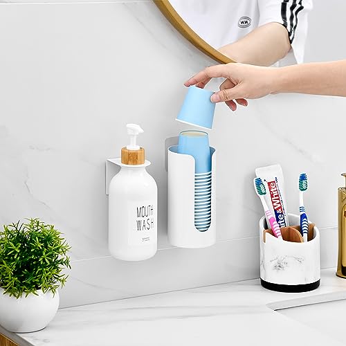 VITVITI Mouthwash Dispenser for Bathroom, Wall Mounted Container Cup Holder - color: 1 White