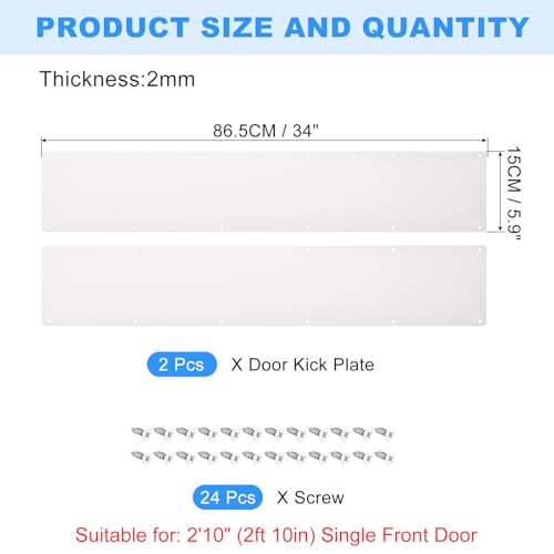 uxcell 2pcs Door Kick Plate, 6 x 34 Inches Aluminum Kick Plate Door Plate, 2 mm Thickness, for Exterior Front Door or Back Door, White - color: White, size: 6 x 34 Inch