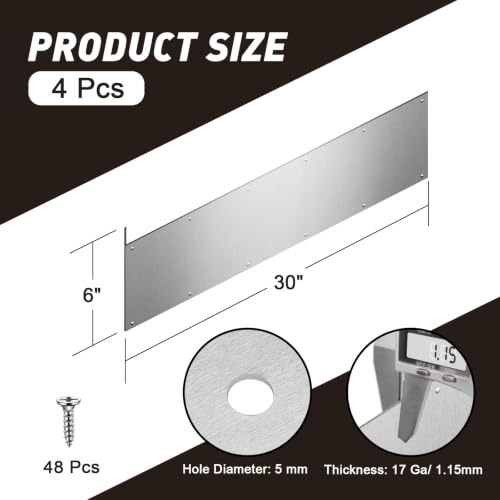 Docik Door Kick Plate, 6 x 30 Inches, 5052 Aluminum, Silver, 4 Pack - size: 6 x 30 Inch